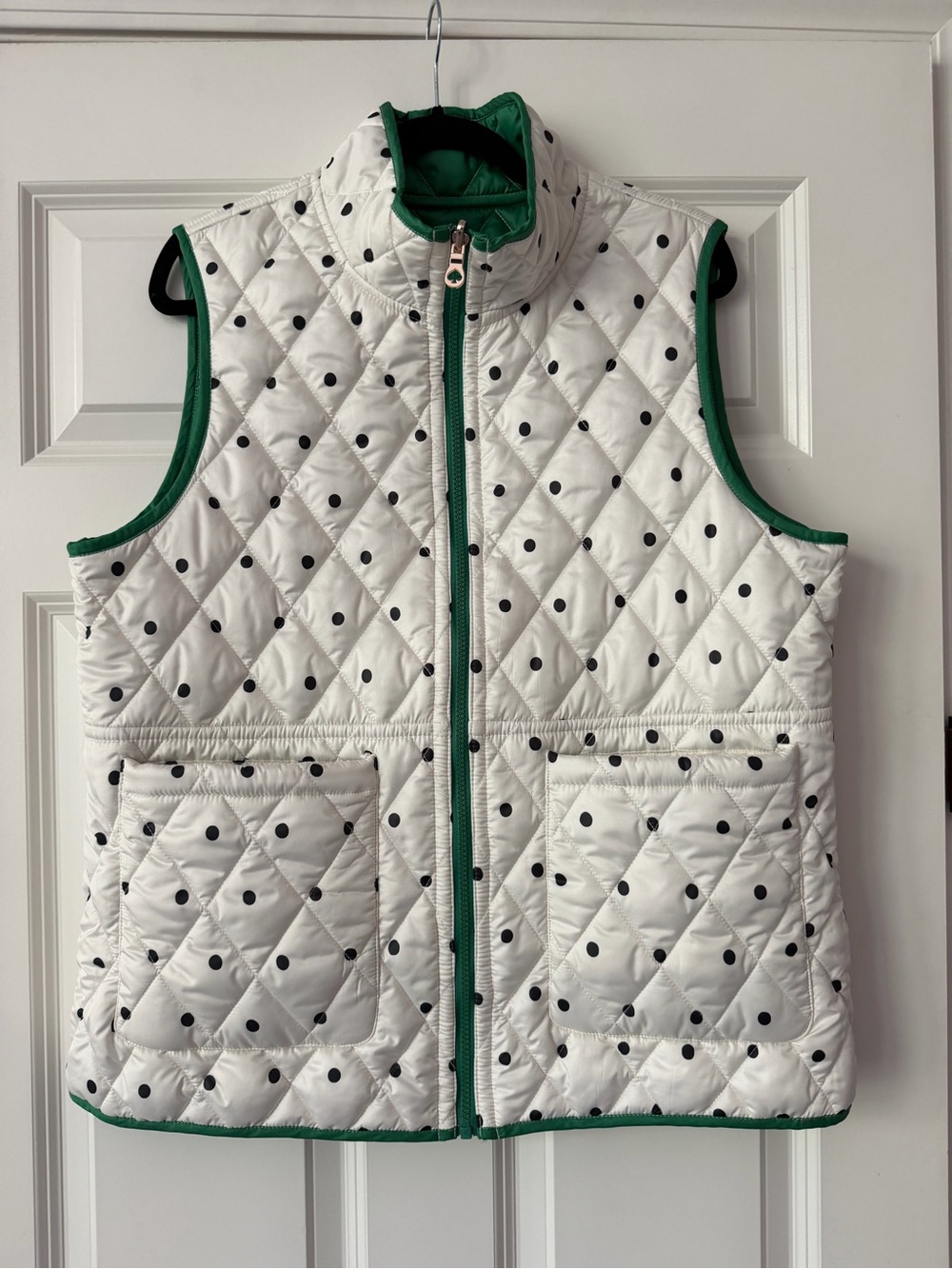 Kate Spade Reversible Quilted Vest Emerald/Green Bean/Cream Polka Dot Size XL - Picture 7 of 11